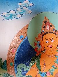 Buddhist Hand Painted Thangka Of Yellow Jambhala [real Gold]