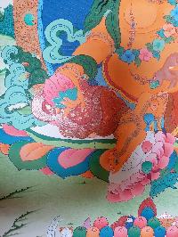 Buddhist Hand Painted Thangka Of Yellow Jambhala [real Gold]
