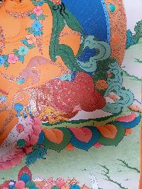 Buddhist Hand Painted Thangka Of Yellow Jambhala [real Gold]