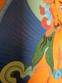 Buddhist Hand Painted Thangka Of Yellow Jambhala [real Gold]