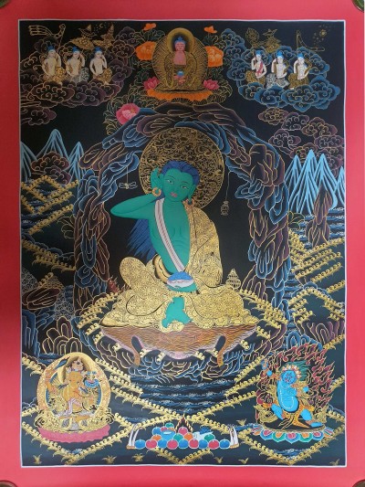 Thangka Painting Of Milarepa With Manjushri And Vajrapani At The Bottom