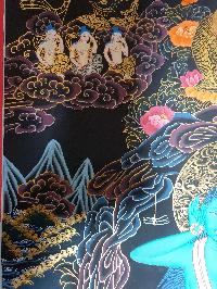 Thangka Painting Of Milarepa With Manjushri And Vajrapani At The Bottom
