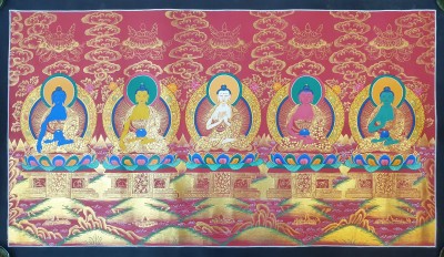 Thangka Painting Of Pancha Buddha