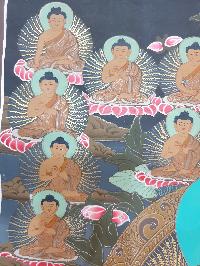 Buddhist Hand Painted Thangka Of 36 Buddhas, With Shakyamuni Buddha At The Center