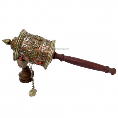 Ashtamangala Brass Hand Held With Mantra Prayer Wheel, [stone Setting]