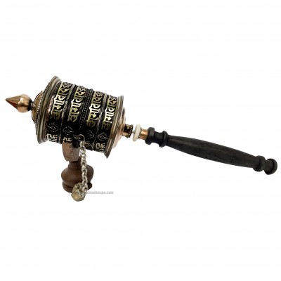 Ashtamangala Brass Hand Held With Mantra Prayer Wheel, [stone Setting]