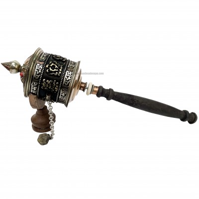 Brass Hand Held With Mantra Prayer Wheel, [stone Setting]