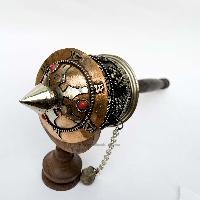 Brass Hand Held With Mantra Prayer Wheel, [stone Setting]