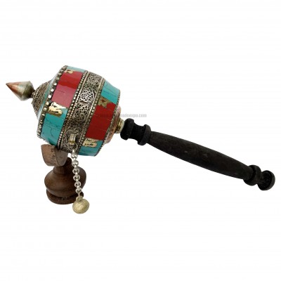 Brass Hand Held With Mantra Prayer Wheel, [blue And Red Color]