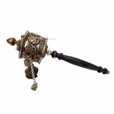 Brass Hand Held With Mantra Prayer Wheel, [stone Setting]