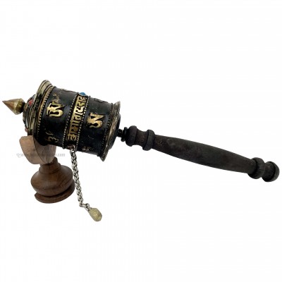Brass Hand Held With Mantra Prayer Wheel, [stone Setting, Black Color]