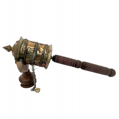 Brass Hand Held With Mantra Prayer Wheel, [stone Setting]