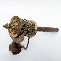 Brass Hand Held With Mantra Prayer Wheel, [stone Setting]