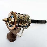 Brass Hand Held With Mantra Prayer Wheel, [stone Setting]
