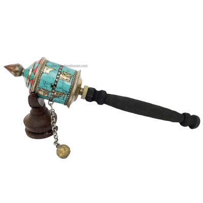 Brass Hand Held With Mantra Prayer Wheel, [blue And Red Color]