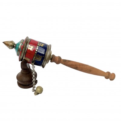 Brass Hand Held With Mantra Prayer Wheel, [blue And Red Color]