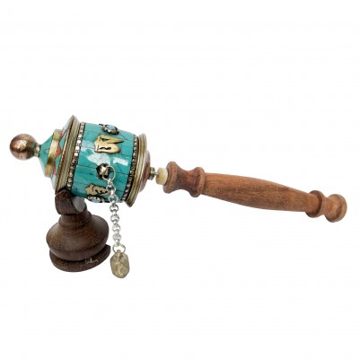 Sikku Brass Hand Held With Mantra Prayer Wheel, [stone Setting, Blue Color]