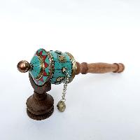 Sikku Brass Hand Held With Mantra Prayer Wheel, [stone Setting, Blue Color]