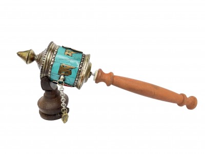 Sikku Brass Hand Held With Mantra Prayer Wheel, [blue Color]