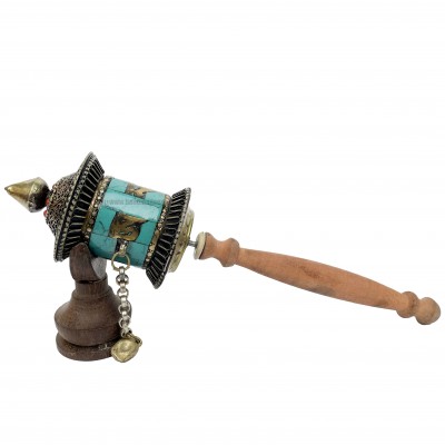 Brass Hand Held With Mantra Prayer Wheel, [blue Color]