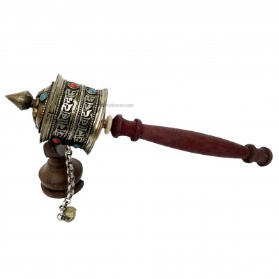 Brass Hand Held With Mantra Prayer Wheel, [stone Setting]