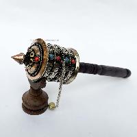 Ashtamangala Brass Hand Held With Mantra Prayer Wheel, [stone Setting]