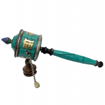 Brass Hand Held With Mantra Prayer Wheel, [blue Color]