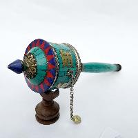 Brass Hand Held With Mantra Prayer Wheel, [blue Color]