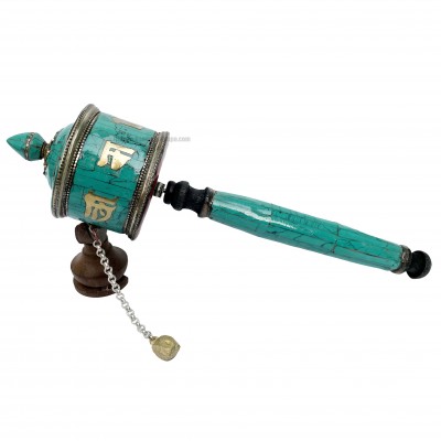 Brass Hand Held With Mantra Prayer Wheel, [blue Color]
