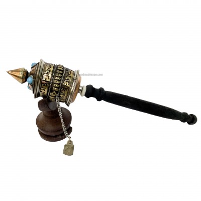 Brass Hand Held With Mantra Prayer Wheel, [stone Setting]