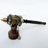 Brass Hand Held With Mantra Prayer Wheel, [stone Setting]