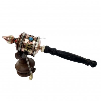 Brass Hand Held Prayer Wheel, [stone Setting]