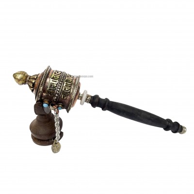Brass Hand Held With Mantra Prayer Wheel, [stone Setting]