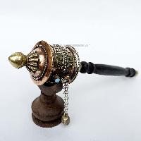 Brass Hand Held With Mantra Prayer Wheel, [stone Setting]