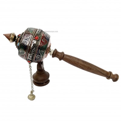 Sikku Brass Hand Held With Mantra Prayer Wheel, [stone Setting]