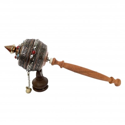 Sikku Brass Hand Held With Mantra Prayer Wheel, [stone Setting]