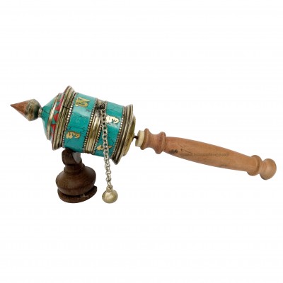 Brass Hand Held With Mantra Prayer Wheel, [stone Setting]