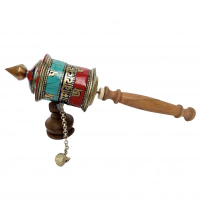 Brass Hand Held With Mantra Prayer Wheel, [red And Blue Color]