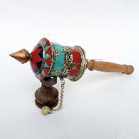 Brass Hand Held With Mantra Prayer Wheel, [red And Blue Color]