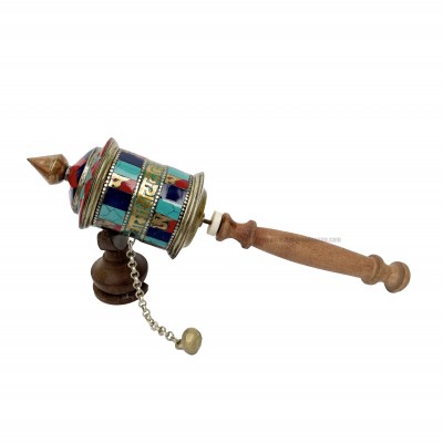 Brass Hand Held With Mantra Prayer Wheel, [red And Blue Color]