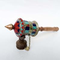Brass Hand Held With Mantra Prayer Wheel, [red And Blue Color]