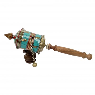 Brass Hand Held With Mantra Prayer Wheel, [red And Blue Color]