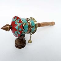 Brass Hand Held With Mantra Prayer Wheel, [red And Blue Color]