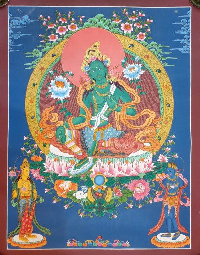 Thangka Painting Of Green Tara, [real Gold]