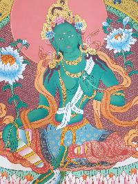 Thangka Painting Of Green Tara, [real Gold]