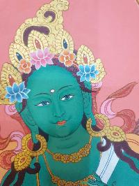 Thangka Painting Of Green Tara, [real Gold]