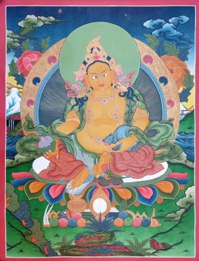 Thangka Painting Of Yellow Jambhala, [real Gold]