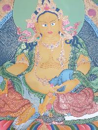Thangka Painting Of Yellow Jambhala, [real Gold]