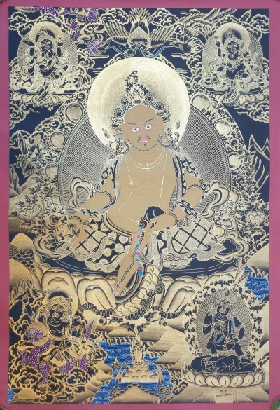 Thangka Painting Of Yellow Jambhala, [real Gold]