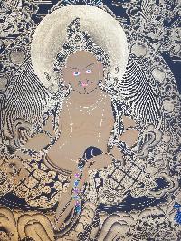 Thangka Painting Of Yellow Jambhala, [real Gold]